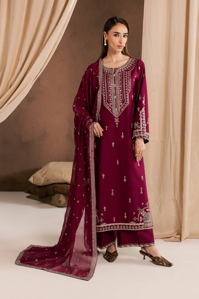 Ready to Wear 3Pc Burgundy Cambric Dress