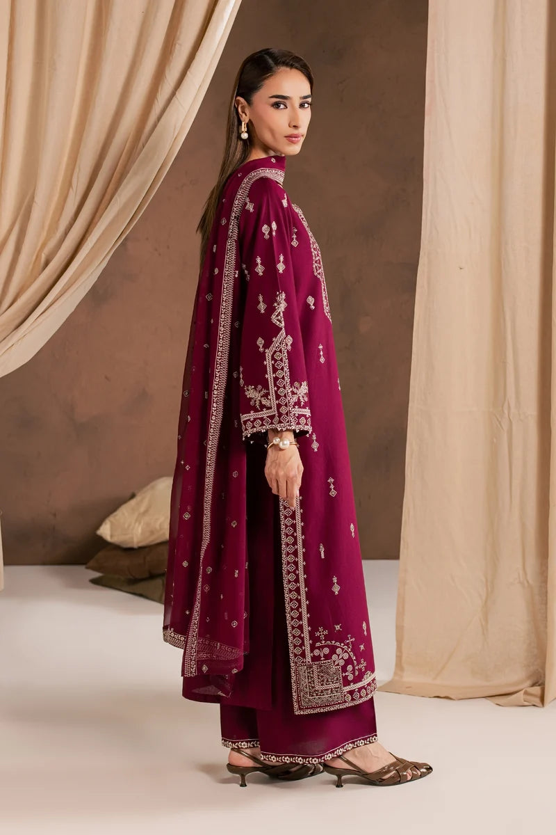 Ready to Wear 3Pc Burgundy Cambric Dress