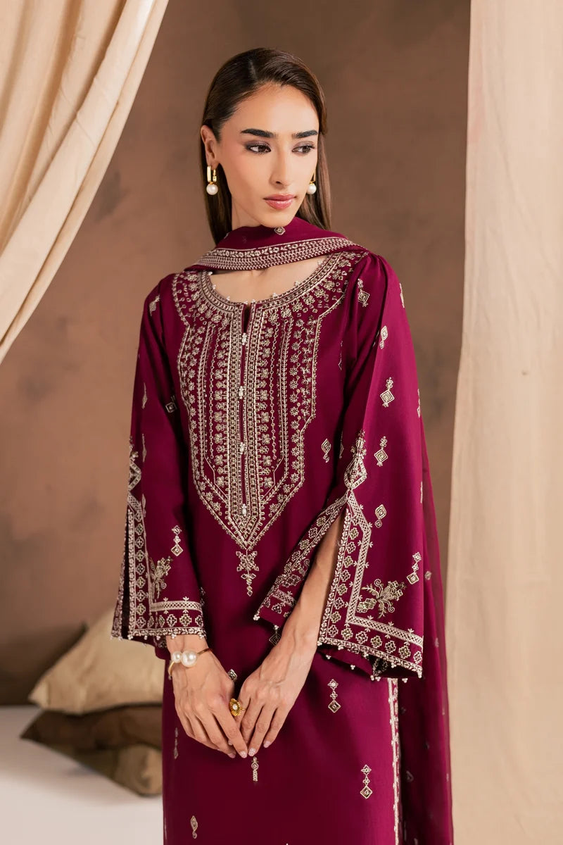 Ready to Wear 3Pc Burgundy Cambric Dress