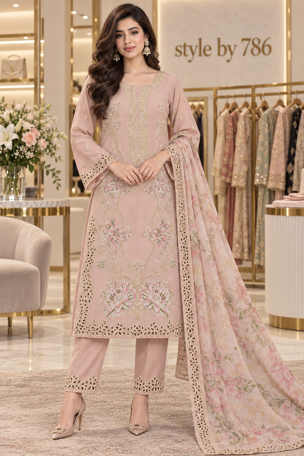NS DOT 10 embroidered suit in Dusty Pink