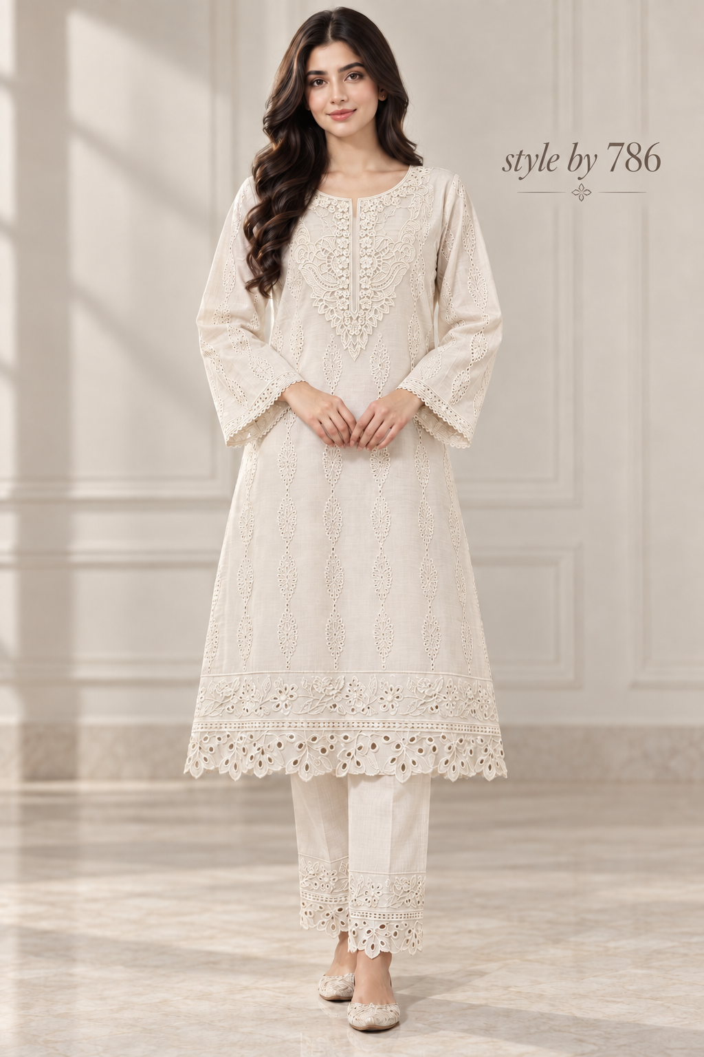 NS DOT 10 embroidered suit in Ivory Off-White
